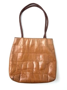 Vintage 90s ​A. Giannetti Tan Croc Embossed Leather Tote Braided Strap